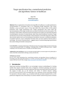 Target specification bias, counterfactual prediction, and algorithmic
  fairness in healthcare