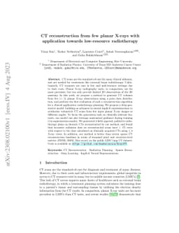 CT Reconstruction from Few Planar X-rays with Application towards
  Low-resource Radiotherapy