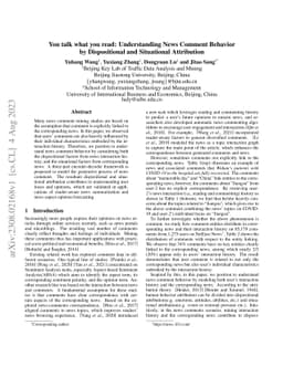 You talk what you read: Understanding News Comment Behavior by
  Dispositional and Situational Attribution