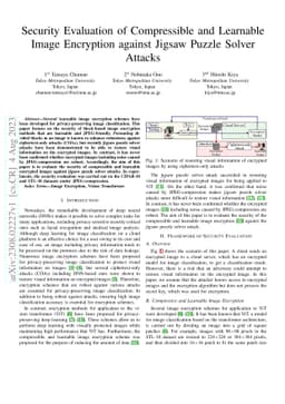 Security Evaluation of Compressible and Learnable Image Encryption
  Against Jigsaw Puzzle Solver Attacks