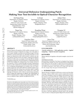 Universal Defensive Underpainting Patch: Making Your Text Invisible to
  Optical Character Recognition