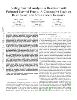 Scaling Survival Analysis in Healthcare with Federated Survival Forests:
  A Comparative Study on Heart Failure and Breast Cancer Genomics