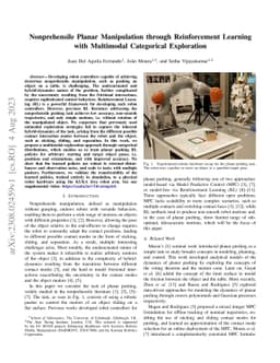 Nonprehensile Planar Manipulation through Reinforcement Learning with
  Multimodal Categorical Exploration