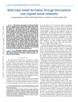 Multi-topic belief formation through bifurcations over signed social
  networks