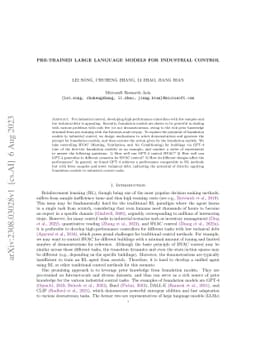 Pre-Trained Large Language Models for Industrial Control