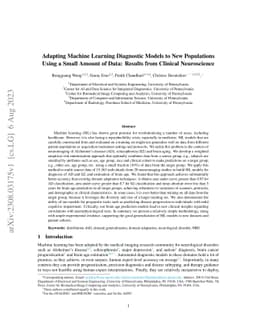 Adapting Machine Learning Diagnostic Models to New Populations Using a
  Small Amount of Data: Results from Clinical Neuroscience