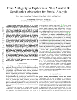 From Ambiguity to Explicitness: NLP-Assisted 5G Specification
  Abstraction for Formal Analysis