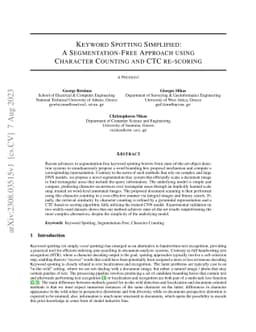Keyword Spotting Simplified: A Segmentation-Free Approach using
  Character Counting and CTC re-scoring