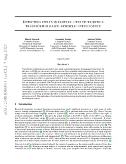 Detecting Spells in Fantasy Literature with a Transformer Based
  Artificial Intelligence