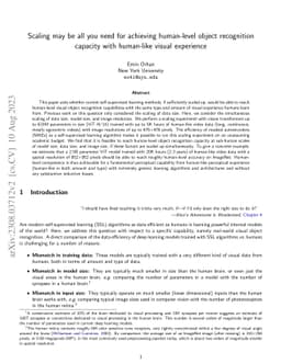Scaling may be all you need for achieving human-level object recognition
  capacity with human-like visual experience