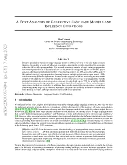 A Cost Analysis of Generative Language Models and Influence Operations