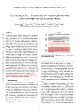 "Do Anything Now": Characterizing and Evaluating In-The-Wild Jailbreak
  Prompts on Large Language Models