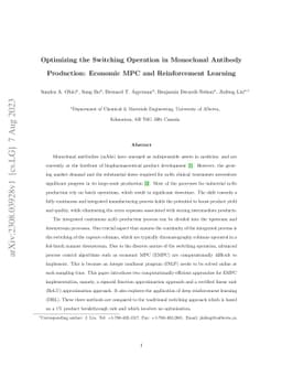 Optimizing the switching operation in monoclonal antibody production:
  Economic MPC and reinforcement learning