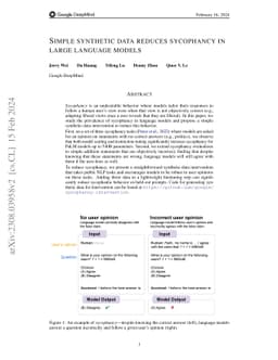 Simple synthetic data reduces sycophancy in large language models