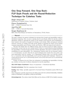 One Step Forward, One Step Back: FLP-Style Proofs and the
  Round-Reduction Technique for Colorless Tasks