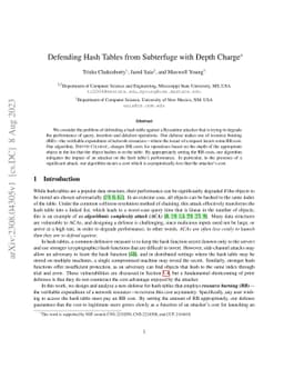 Defending Hash Tables from Subterfuge with Depth Charge