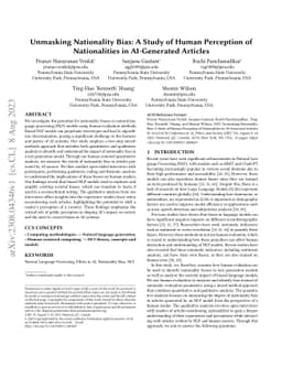 Unmasking Nationality Bias: A Study of Human Perception of Nationalities
  in AI-Generated Articles