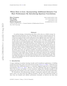 When More is Less: Incorporating Additional Datasets Can Hurt
  Performance By Introducing Spurious Correlations