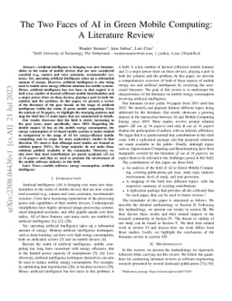 The Two Faces of AI in Green Mobile Computing: A Literature Review