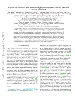 Efficient option pricing with unary-based photonic computing chip and
  generative adversarial learning