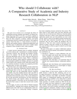 Who should I Collaborate with? A Comparative Study of Academia and
  Industry Research Collaboration in NLP