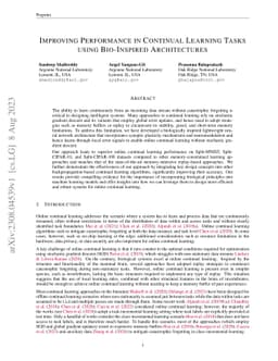 Improving Performance in Continual Learning Tasks using Bio-Inspired
  Architectures