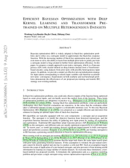 Efficient Bayesian Optimization with Deep Kernel Learning and
  Transformer Pre-trained on Multiple Heterogeneous Datasets