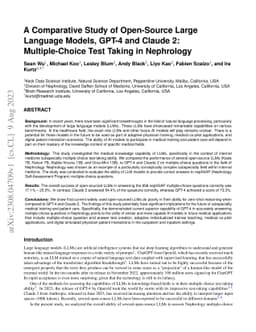 A Comparative Study of Open-Source Large Language Models, GPT-4 and
  Claude 2: Multiple-Choice Test Taking in Nephrology