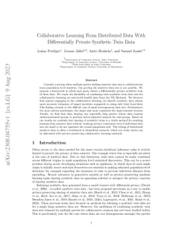 Collaborative Learning From Distributed Data With Differentially Private
  Synthetic Twin Data