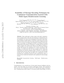 Scalability of Message Encoding Techniques for Continuous Communication
  Learned with Multi-Agent Reinforcement Learning