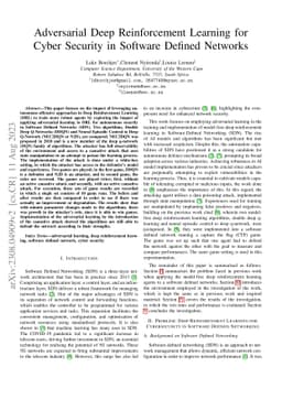 Adversarial Deep Reinforcement Learning for Cyber Security in Software
  Defined Networks