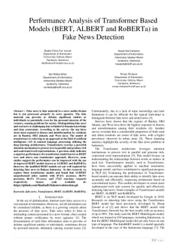 Performance Analysis of Transformer Based Models (BERT, ALBERT and
  RoBERTa) in Fake News Detection