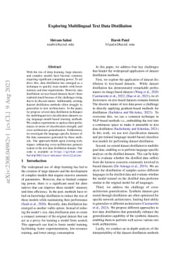 Exploring Multilingual Text Data Distillation