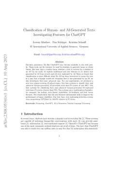 Classification of Human- and AI-Generated Texts: Investigating Features
  for ChatGPT