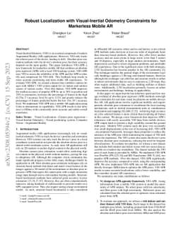 Robust Localization with Visual-Inertial Odometry Constraints for
  Markerless Mobile AR