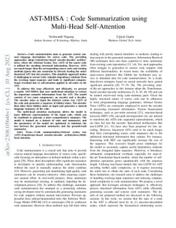 AST-MHSA : Code Summarization using Multi-Head Self-Attention