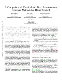 A Comparison of Classical and Deep Reinforcement Learning Methods for
  HVAC Control