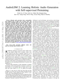 AudioLDM 2: Learning Holistic Audio Generation with Self-supervised
  Pretraining