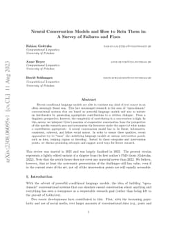 Neural Conversation Models and How to Rein Them in: A Survey of Failures
  and Fixes