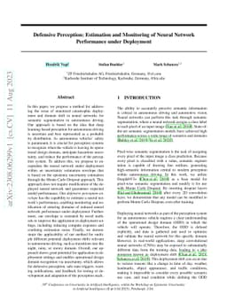 Defensive Perception: Estimation and Monitoring of Neural Network
  Performance under Deployment
