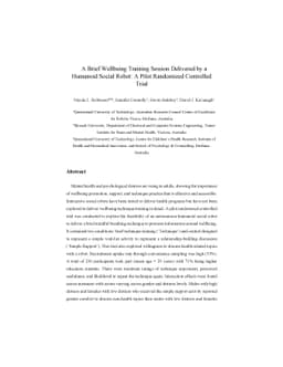 A Brief Wellbeing Training Session Delivered by a Humanoid Social Robot:
  A Pilot Randomized Controlled Trial