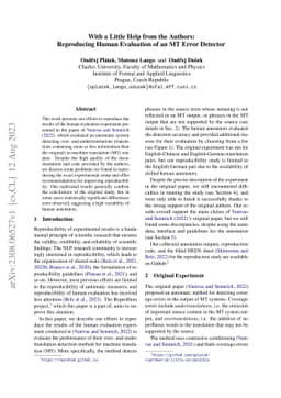 With a Little Help from the Authors: Reproducing Human Evaluation of an
  MT Error Detector