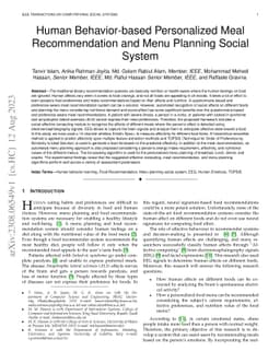 Human Behavior-based Personalized Meal Recommendation and Menu Planning
  Social System