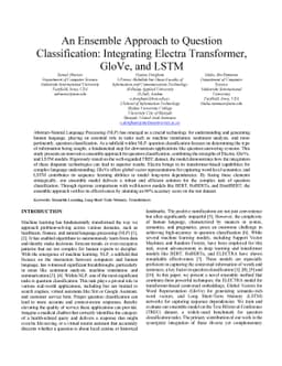 An Ensemble Approach to Question Classification: Integrating Electra
  Transformer, GloVe, and LSTM
