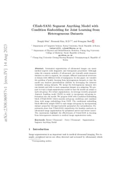 CEmb-SAM: Segment Anything Model with Condition Embedding for Joint
  Learning from Heterogeneous Datasets