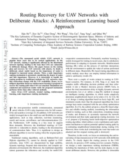 Routing Recovery for UAV Networks with Deliberate Attacks: A
  Reinforcement Learning based Approach