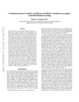 No Regularization is Needed: An Efficient and Effective Model for
  Incomplete Label Distribution Learning