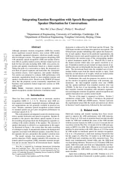 Integrating Emotion Recognition with Speech Recognition and Speaker
  Diarisation for Conversations