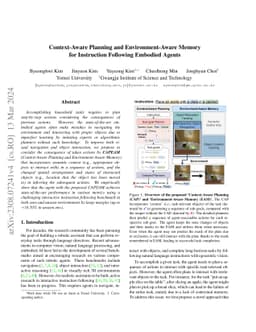 Context-Aware Planning and Environment-Aware Memory for Instruction
  Following Embodied Agents