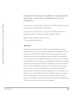 Comparison between parameter-efficient techniques and full fine-tuning:
  A case study on multilingual news article classification